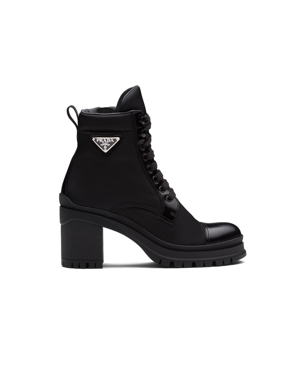 Prada Brushed Leather And Nylon Laced Booties Black | 2036ZBRUF