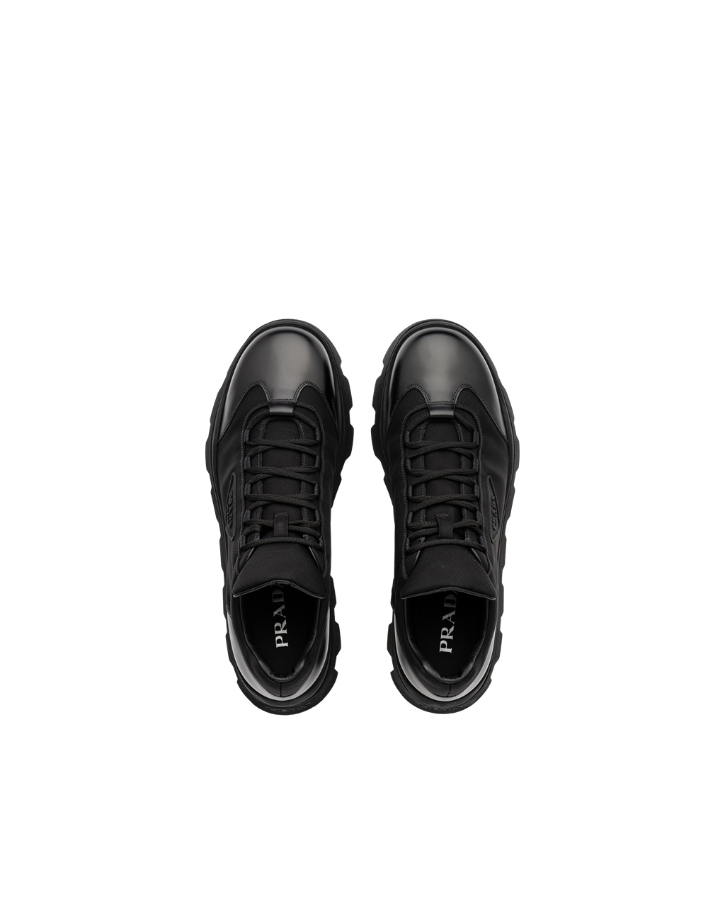 Prada Brushed Leather And Nylon Sneakers Black | 9325CLETP