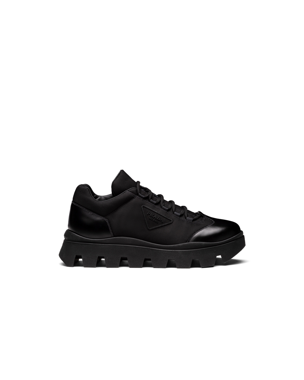 Prada Brushed Leather And Nylon Sneakers Black | 9325CLETP