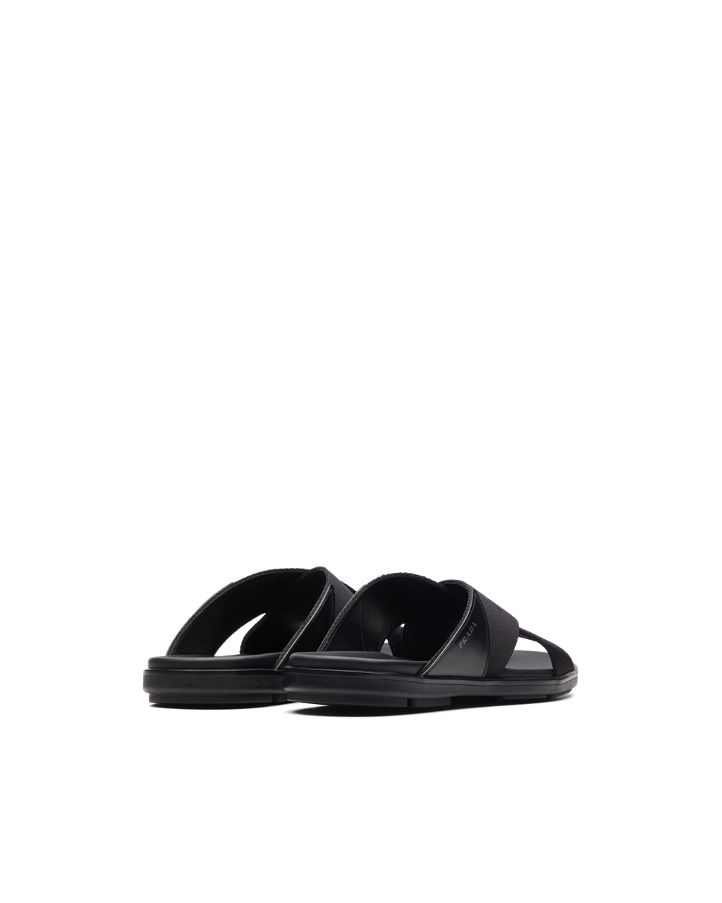 Prada Brushed Leather And Nylon Tape Crisscross Slides Black | 4183SLXEC