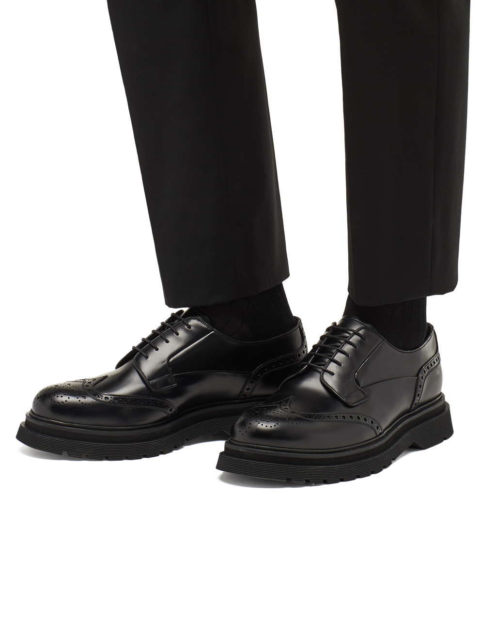 Prada Brushed Leather Derby Shoes Black | 6801KCGIH