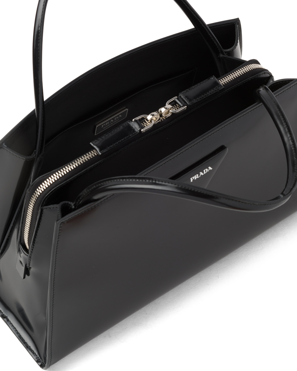 Prada Brushed Leather Handbag Black | 6457HBVGY