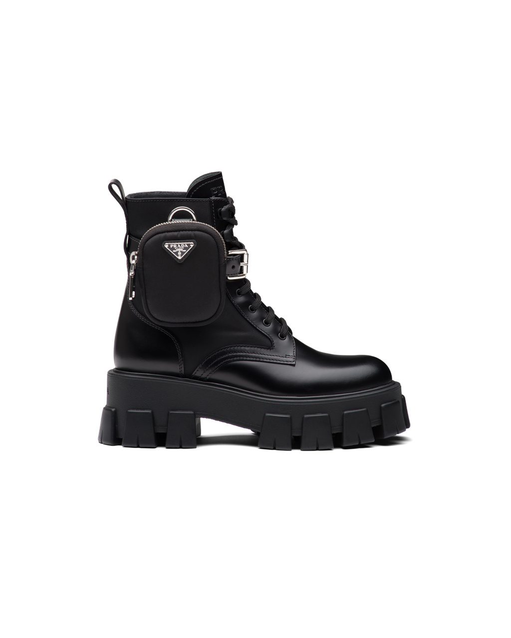 Prada Brushed Rois Leather And Nylon Monolith Boots Black | 0658ZGURL