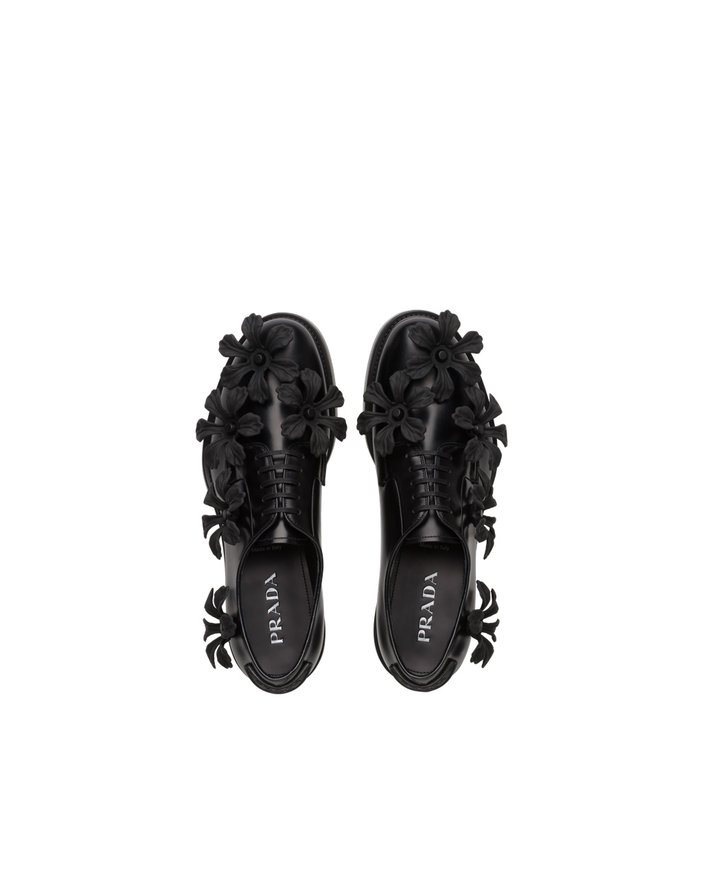 Prada Brushed-leather Derby Shoes With Appliqués Black | 5671GKEMB