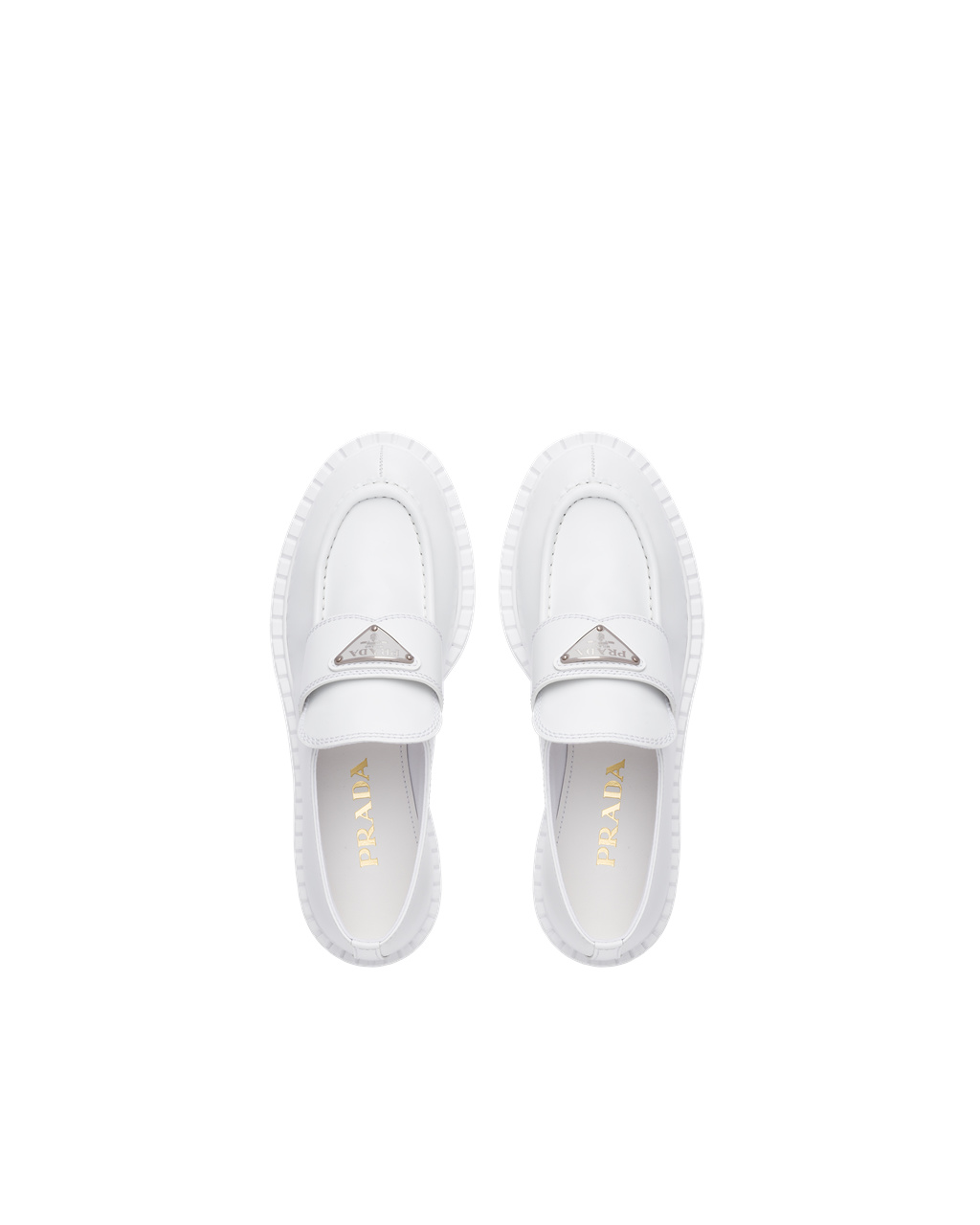 Prada Chocolate Brushed Leather Loafers White | 0835CGFME