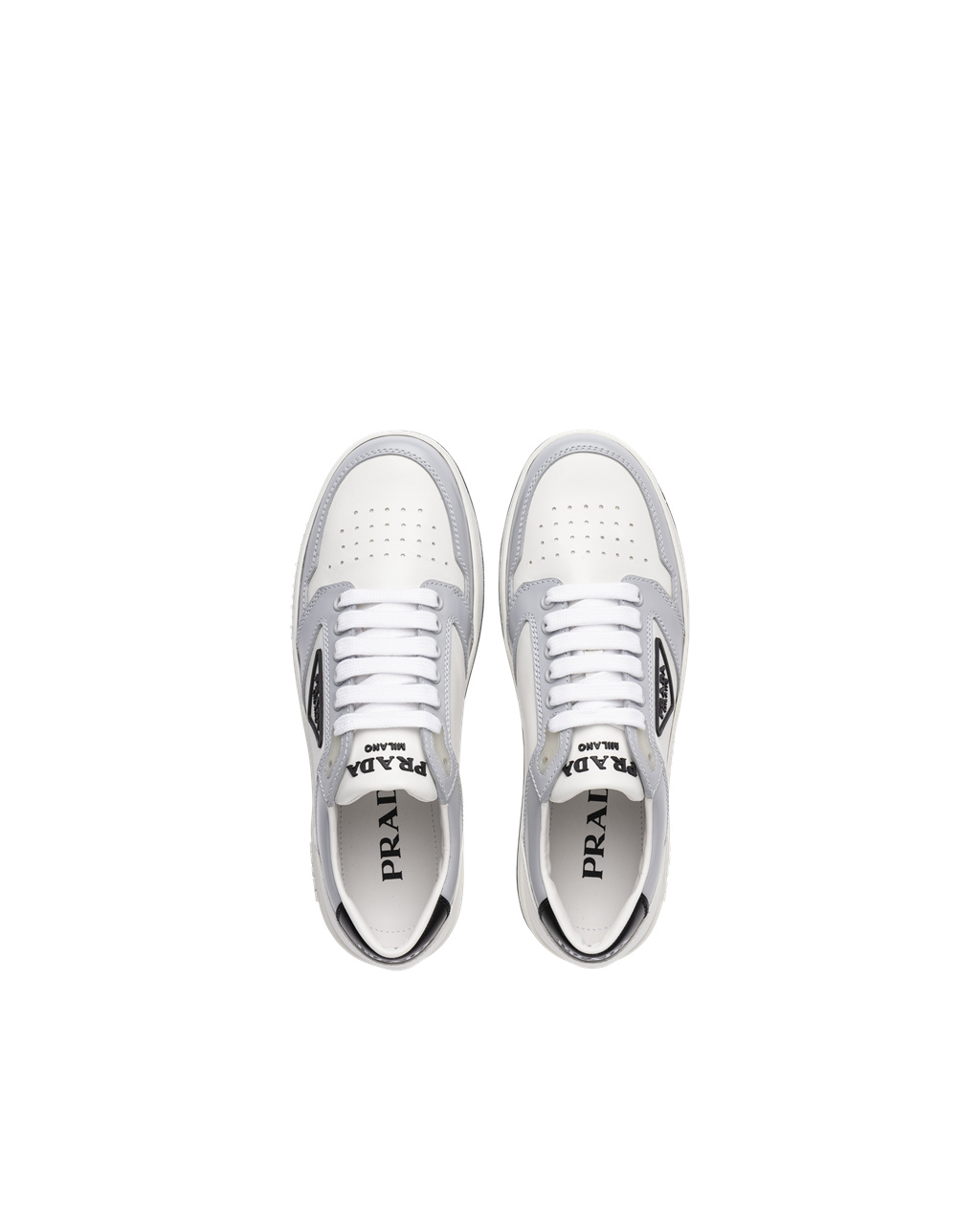 Prada District Perforated Leather Sneakers White / Cornflower Blue | 7583ABHON