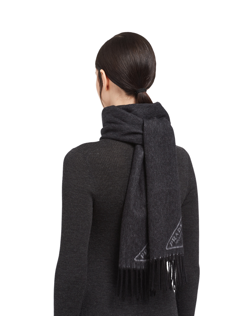 Prada Double Cashmere Scarf Black / Chalk White | 0582VKYCB