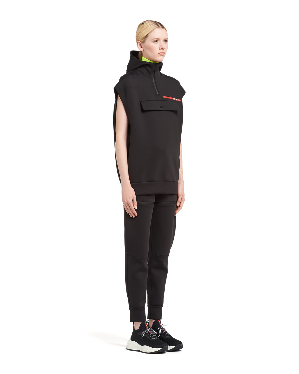 Prada Double Technical Jersey Hoodie Vest Black | 5478HOQBW