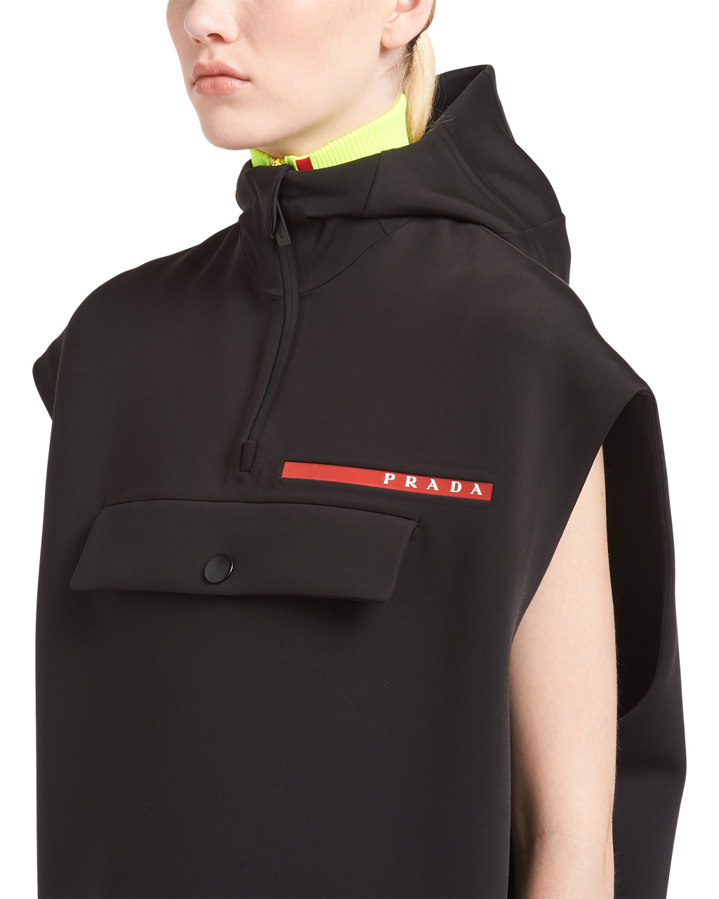 Prada Double Technical Jersey Hoodie Vest Black | 5478HOQBW