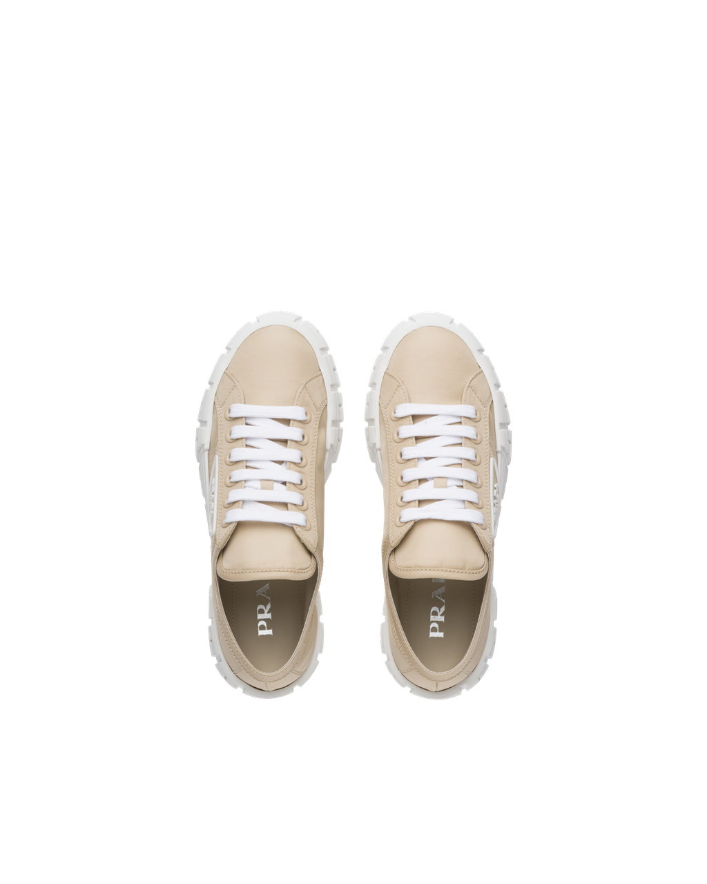 Prada Double Wheel Nylon Gabardine Sneakers Desert Beige | 0294HRENX