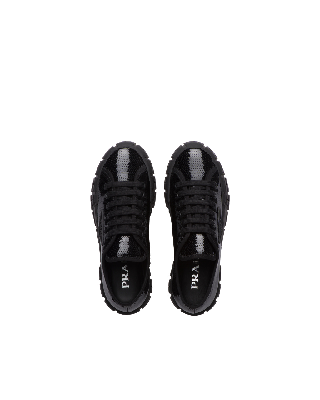 Prada Double Wheel Sequin Sneakers Black | 0764DSCOZ