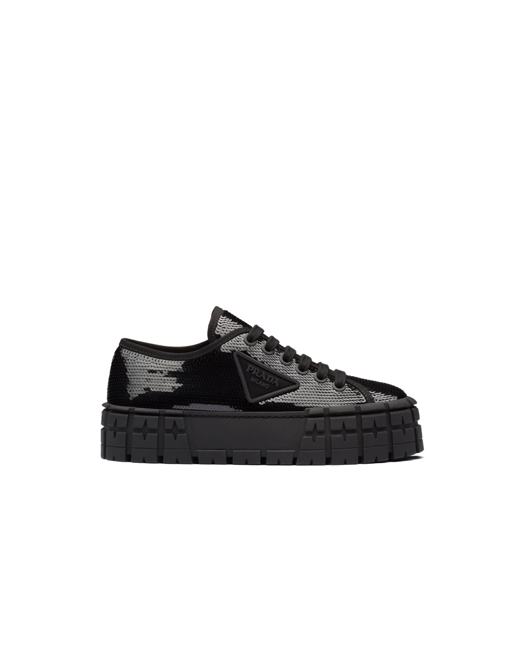 Prada Double Wheel Sequin Sneakers Black | 0764DSCOZ