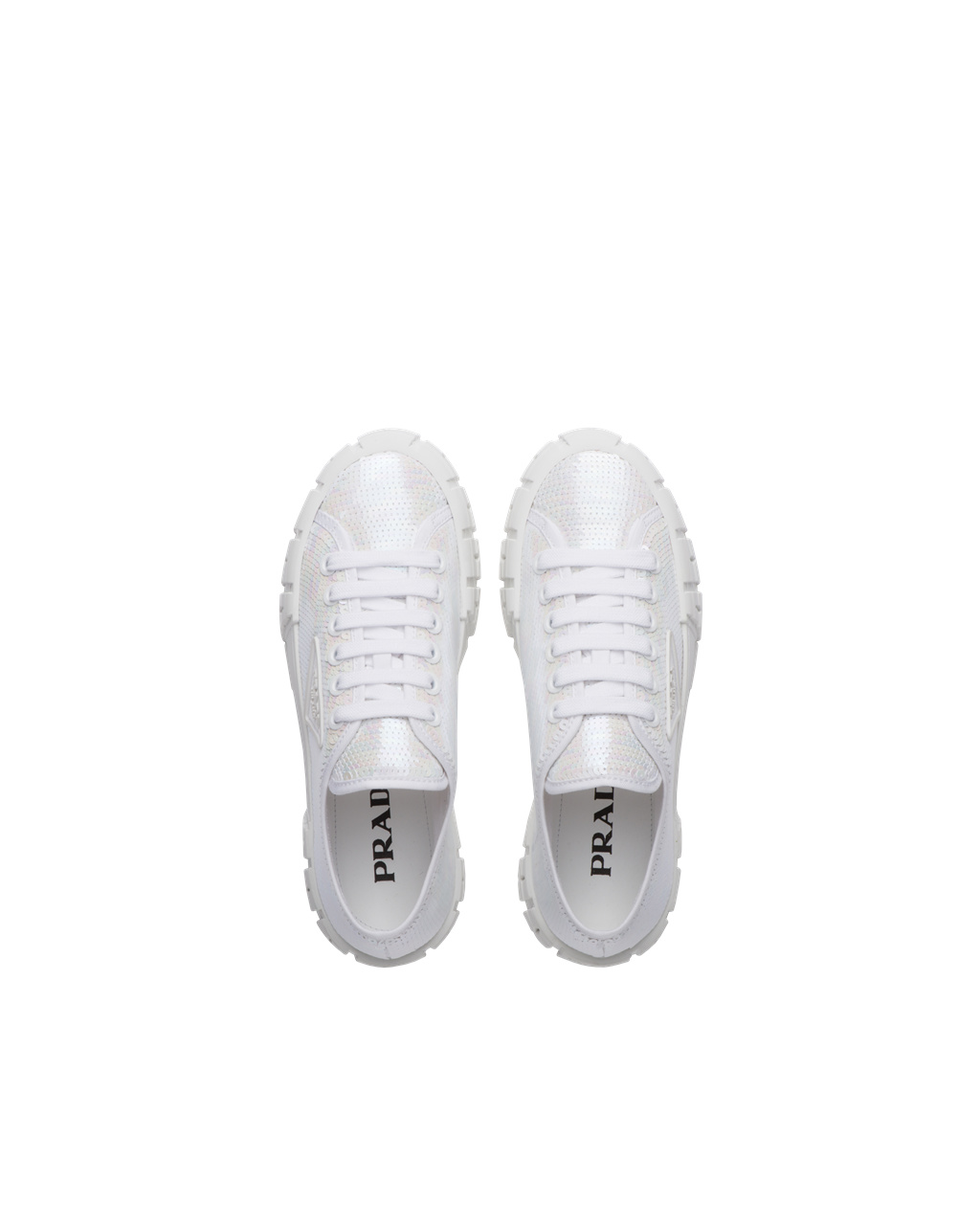 Prada Double Wheel Sequin Sneakers White | 1675HNGJI