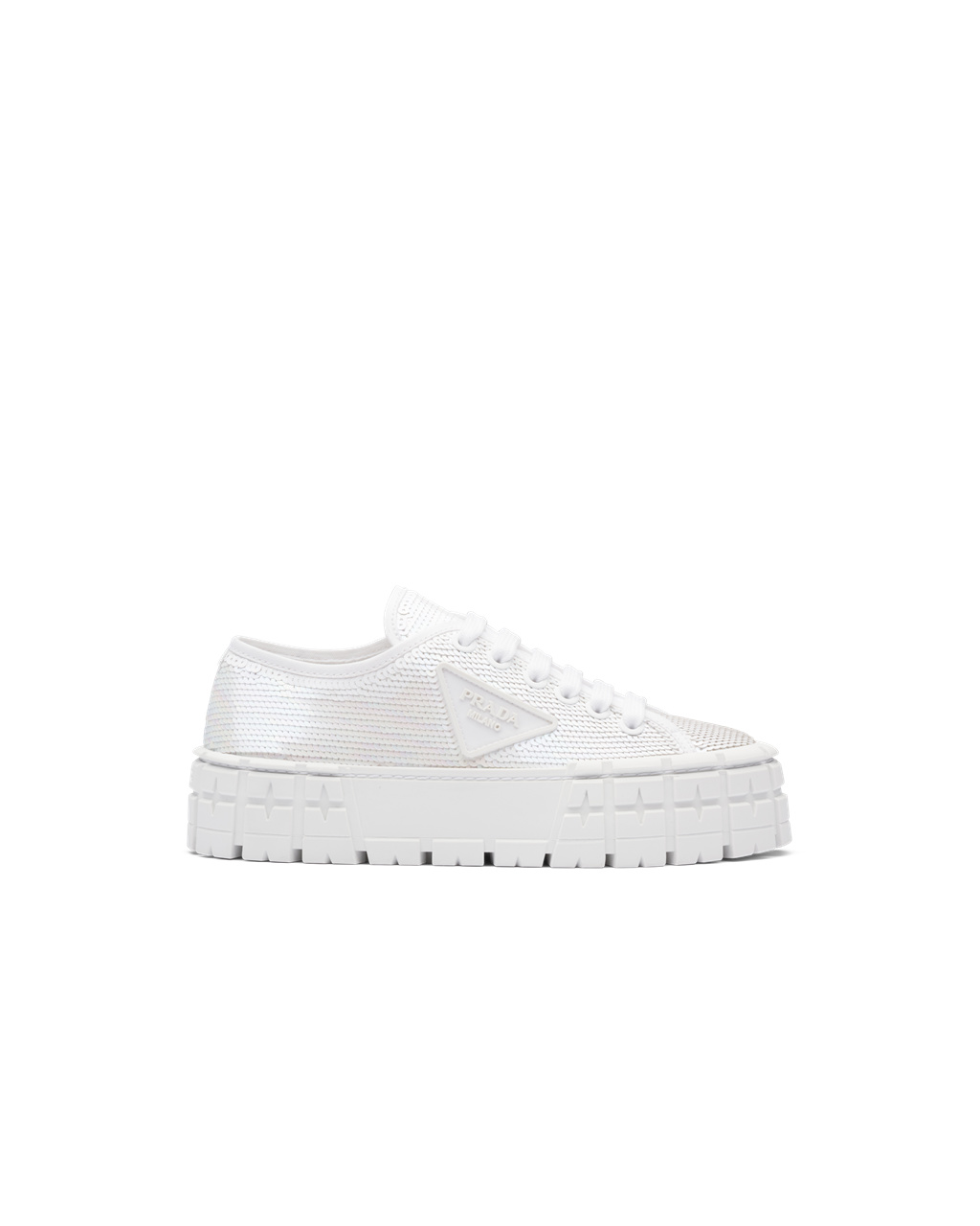 Prada Double Wheel Sequin Sneakers White | 1675HNGJI