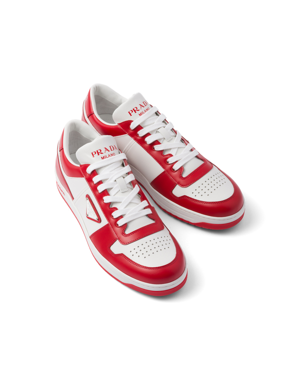 Prada Downtown Leather Sneakers White / Lacquer Red | 3514NCGRL