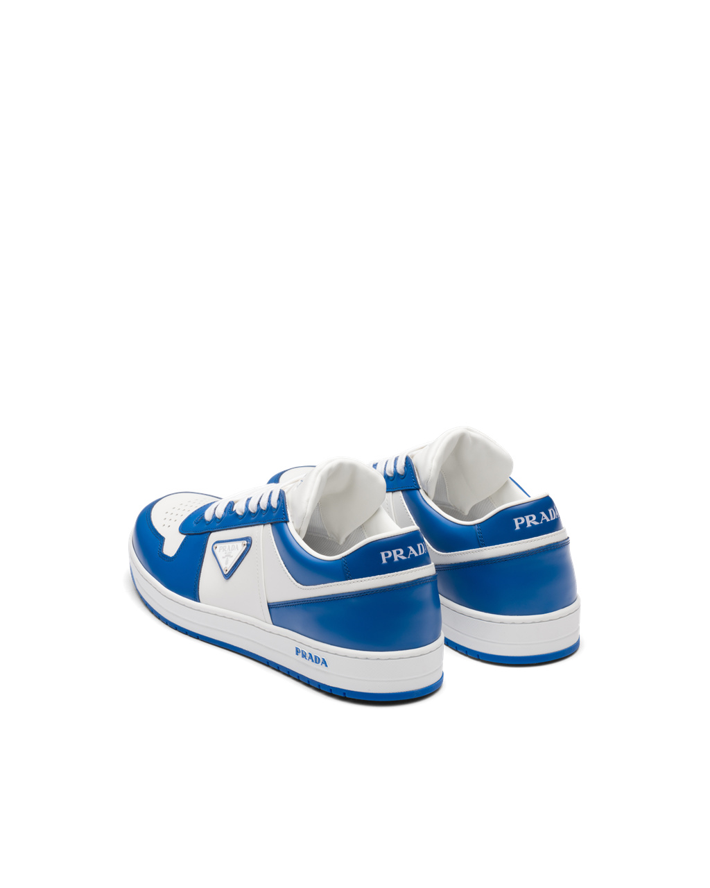 Prada Downtown Leather Sneakers White / Cobalt Blue | 4186UPXGZ