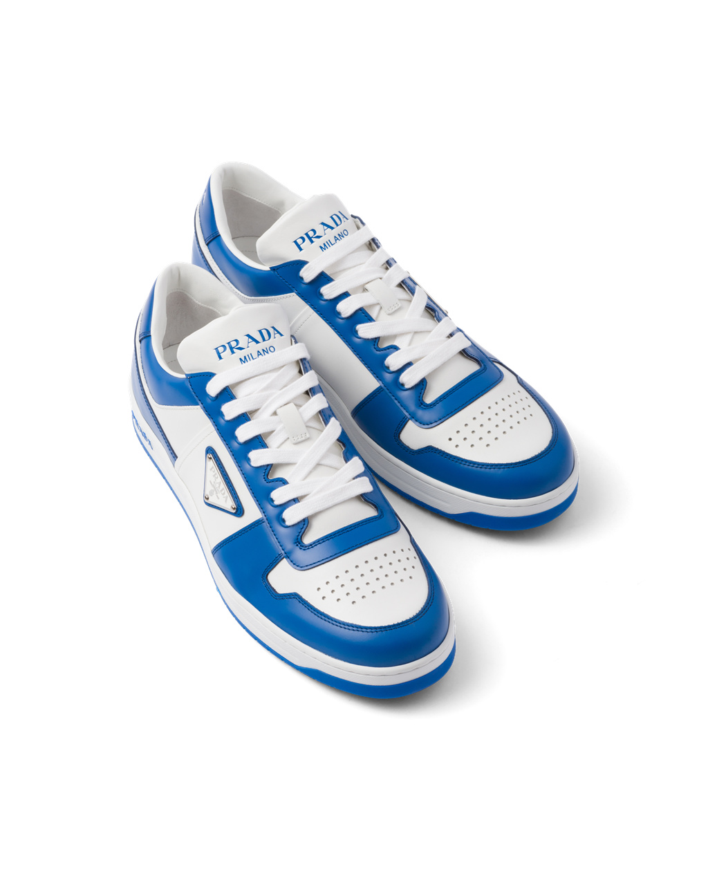 Prada Downtown Leather Sneakers White / Cobalt Blue | 4186UPXGZ