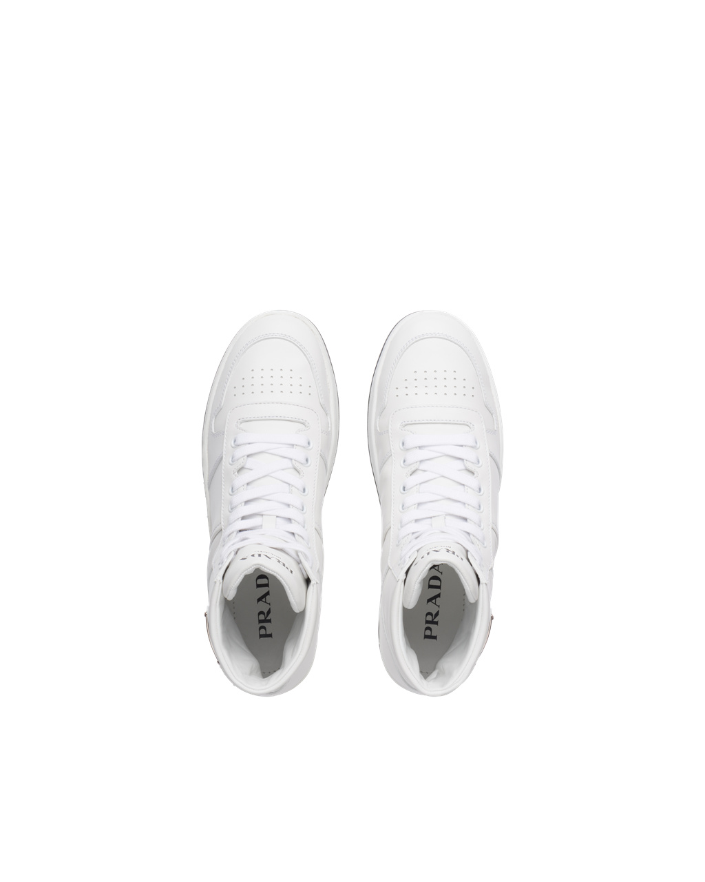 Prada Downtown Perforated Leather High-top Sneakers White / Black | 7549NGKEY