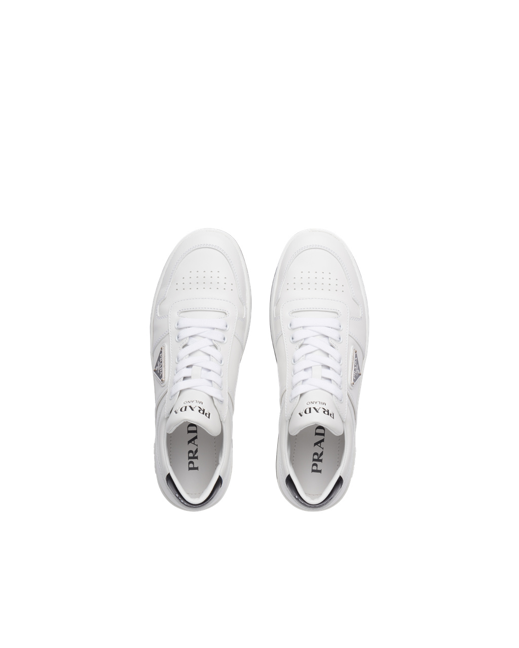 Prada Downtown Perforated Leather Sneakers White / Black | 8241UDZWI