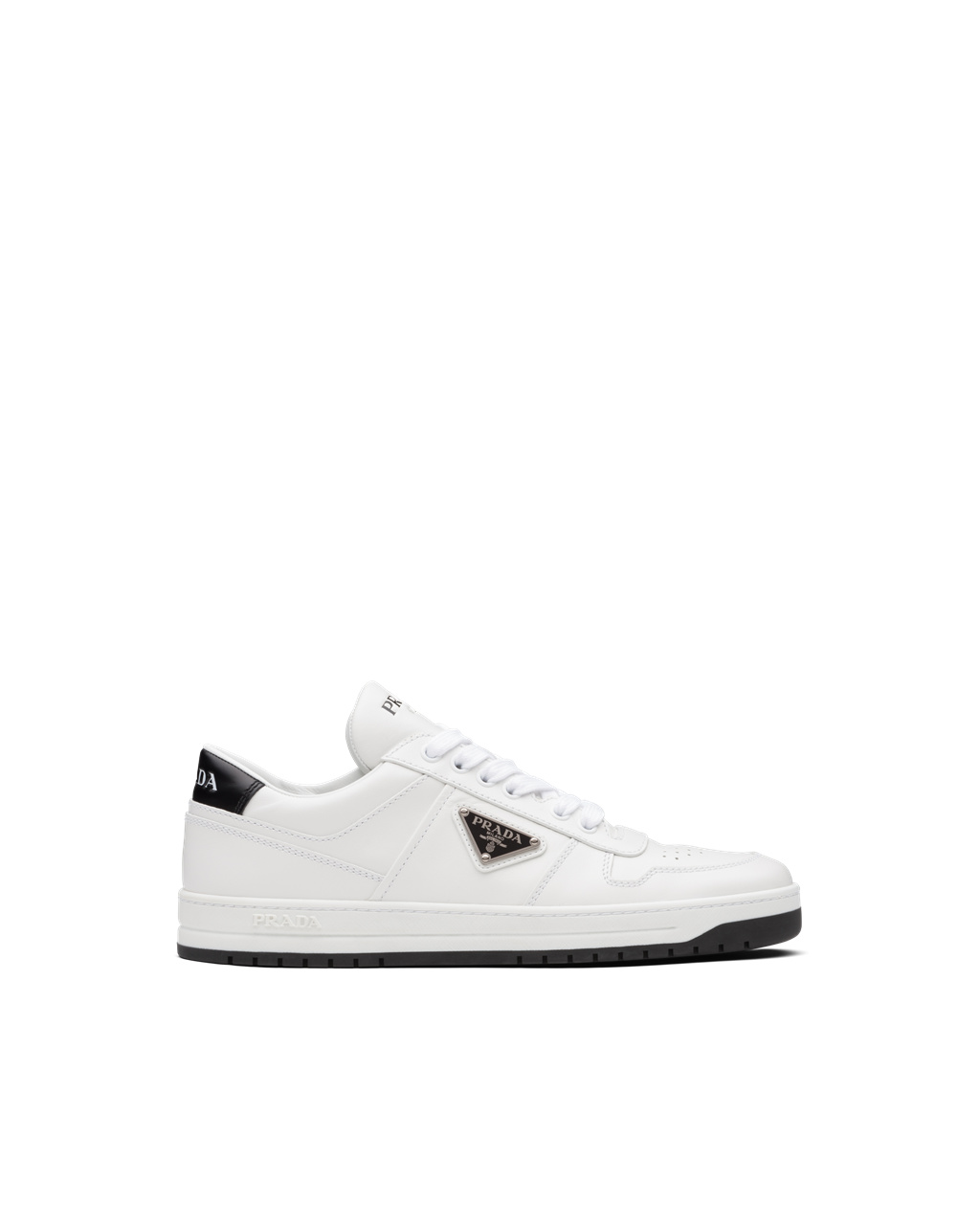 Prada Downtown Perforated Leather Sneakers White / Black | 8241UDZWI