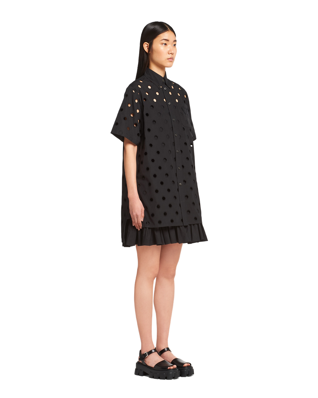 Prada Eyelet Lace Poplin Minidress Black | 8109HYMSP