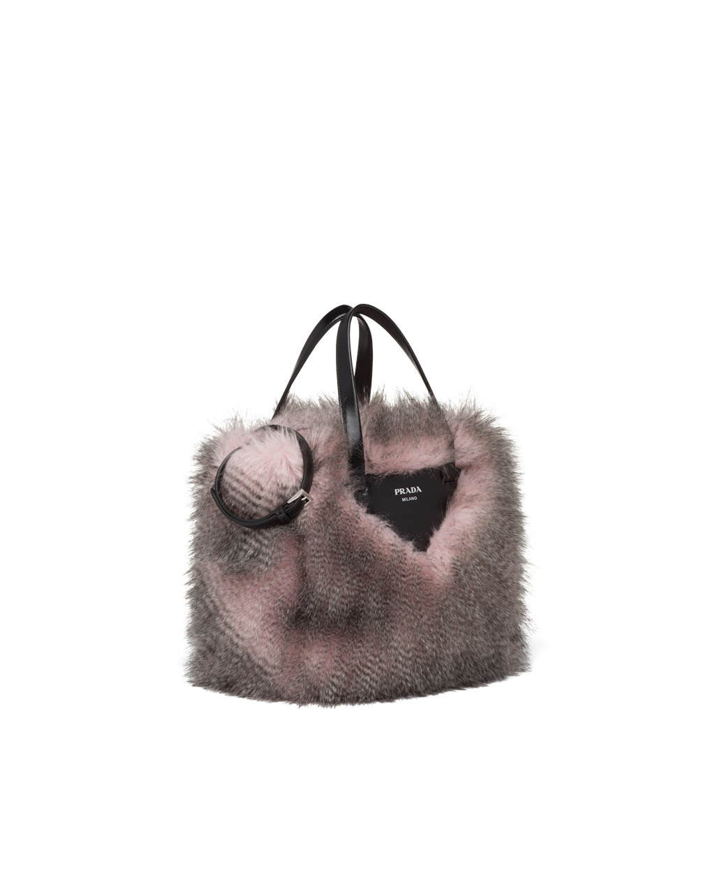 Prada Faux Fur Fabric Tote Bag Alabaster White / Black | 4579UYDFC