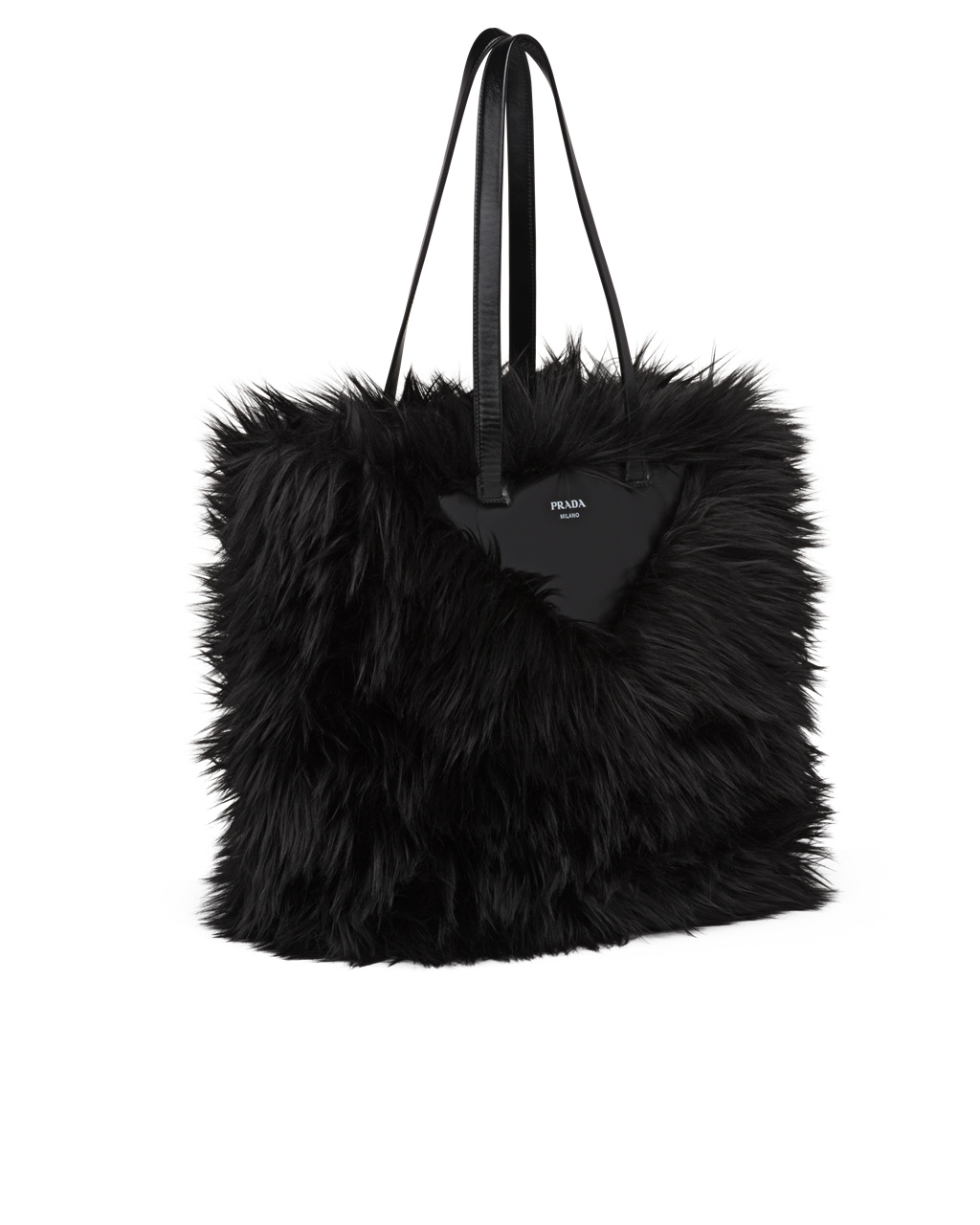 Prada Faux Fur Fabric Tote Bag Black | 7894VNSBD