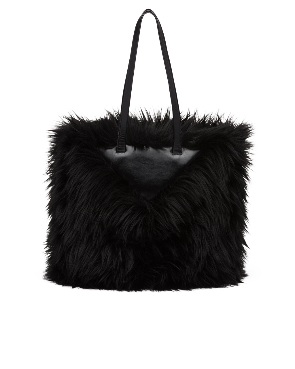 Prada Faux Fur Fabric Tote Bag Black | 7894VNSBD