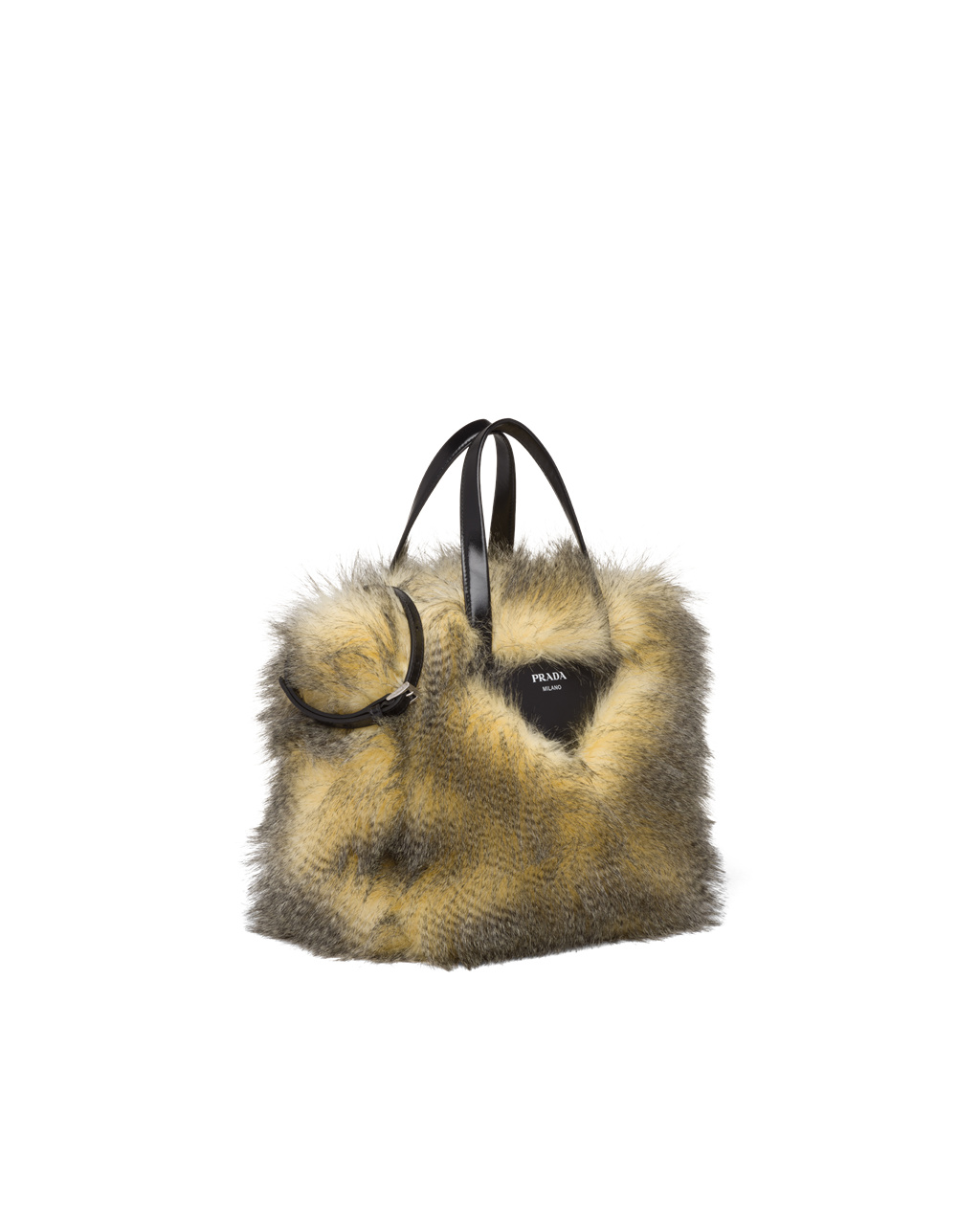 Prada Faux Fur Fabric Tote Bag Pale Yellow / Black | 0782HNMZQ