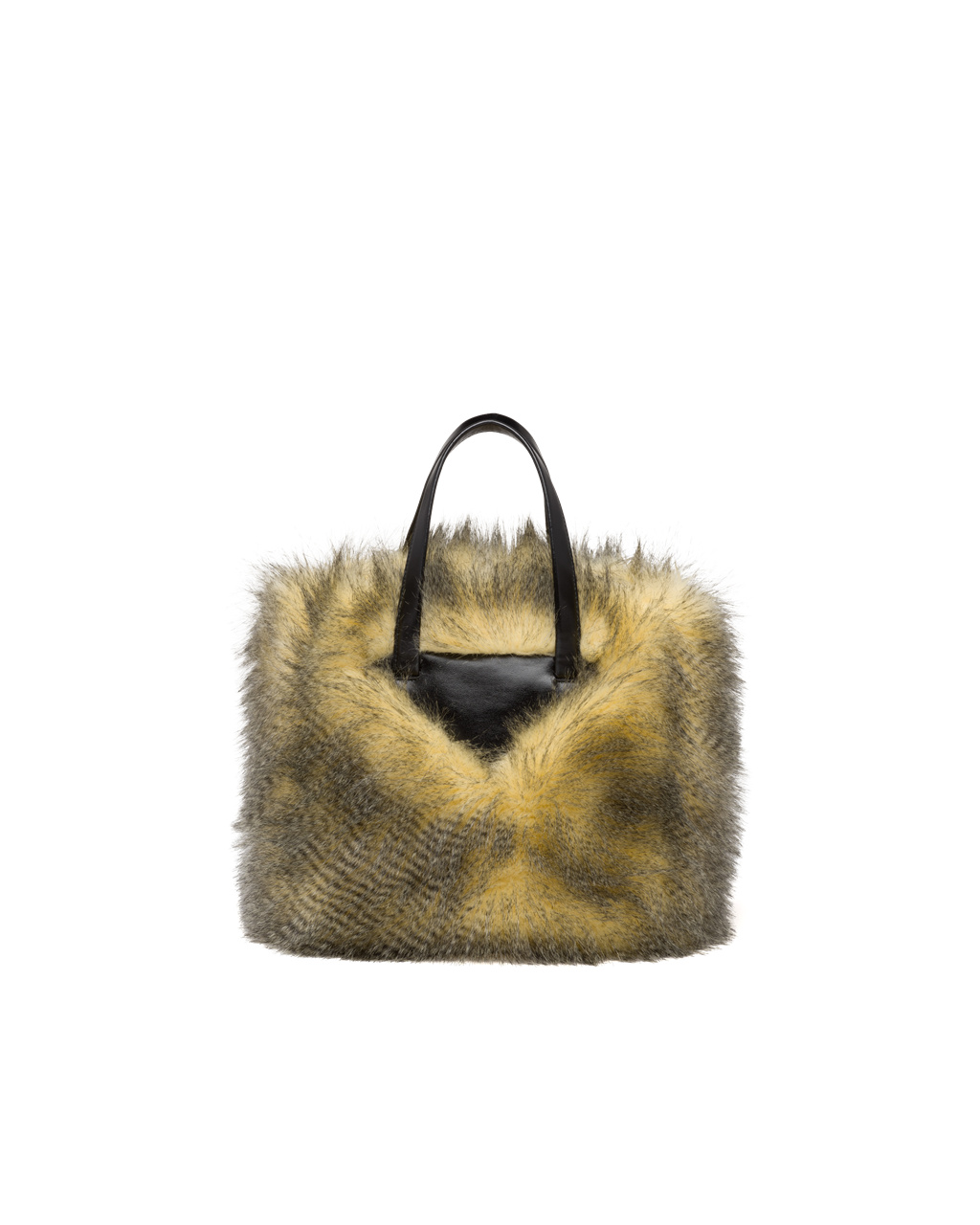 Prada Faux Fur Fabric Tote Bag Pale Yellow / Black | 0782HNMZQ