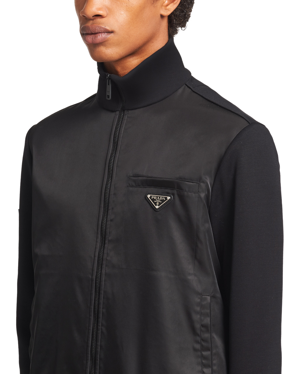 Prada Fleece Jacket With Nylon Details Black / Black | 6378IJZCS