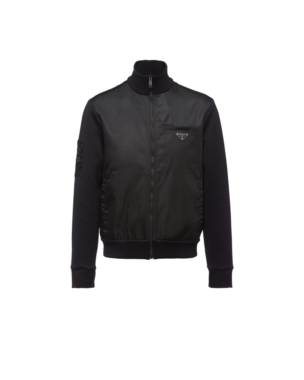 Prada Fleece Jacket With Nylon Details Black / Black | 6378IJZCS