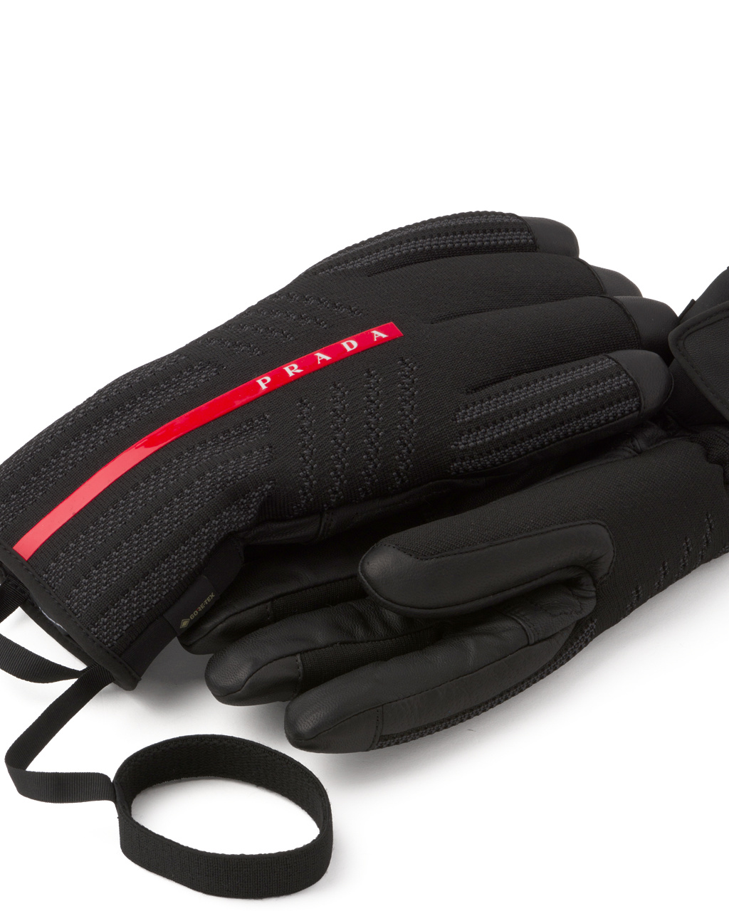 Prada Gore-tex, Leather And Knit Ski Gloves Black | 3187LNTHF