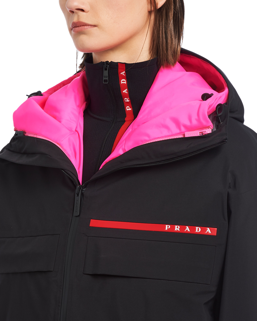 Prada Gore-tex Pro Padded Jacket Black / Fluo Pink | 3564OQIDW