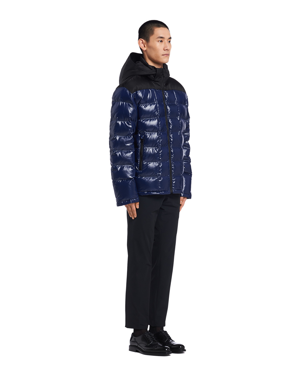 Prada Hooded Nylon Down Jacket Baltic Blue | 8267ZPSQI