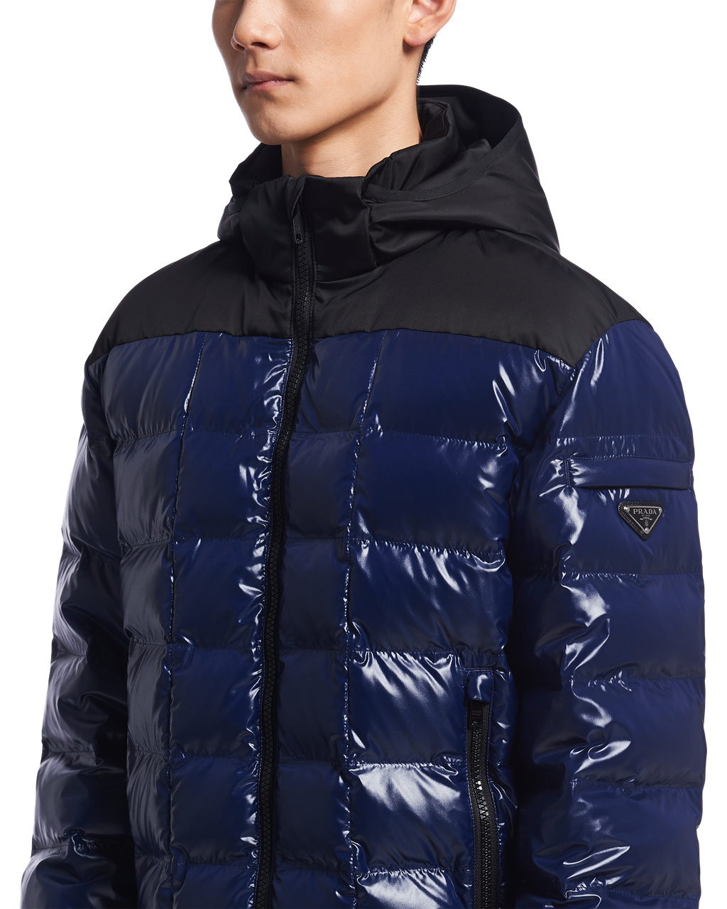 Prada Hooded Nylon Down Jacket Baltic Blue | 8267ZPSQI