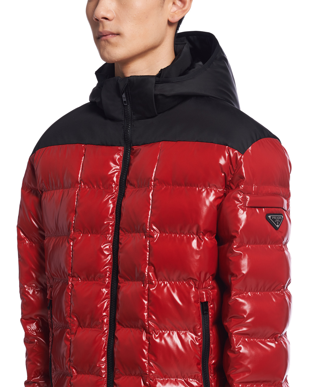 Prada Hooded Nylon Down Jacket Red | 4680CGVDN