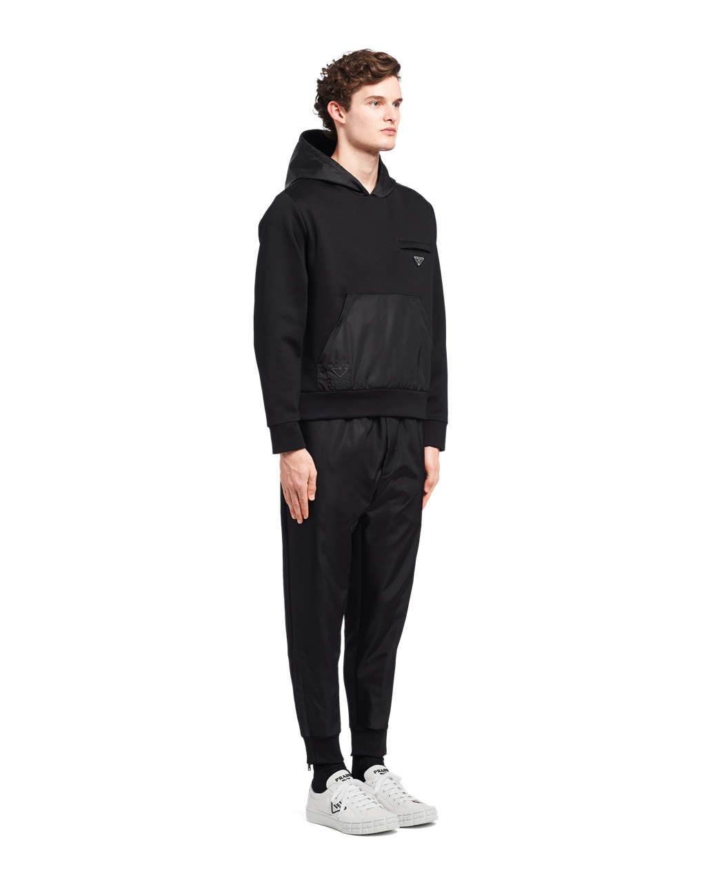 Prada Hoodie With Nylon Details Black / Black | 2056UMKWO