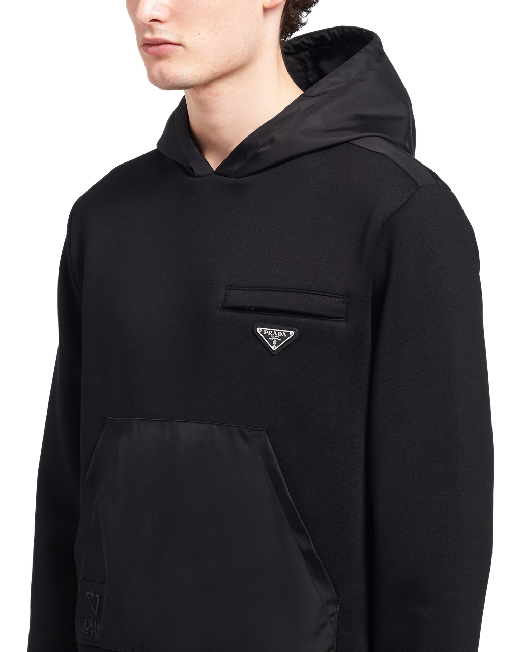 Prada Hoodie With Nylon Details Black / Black | 2056UMKWO