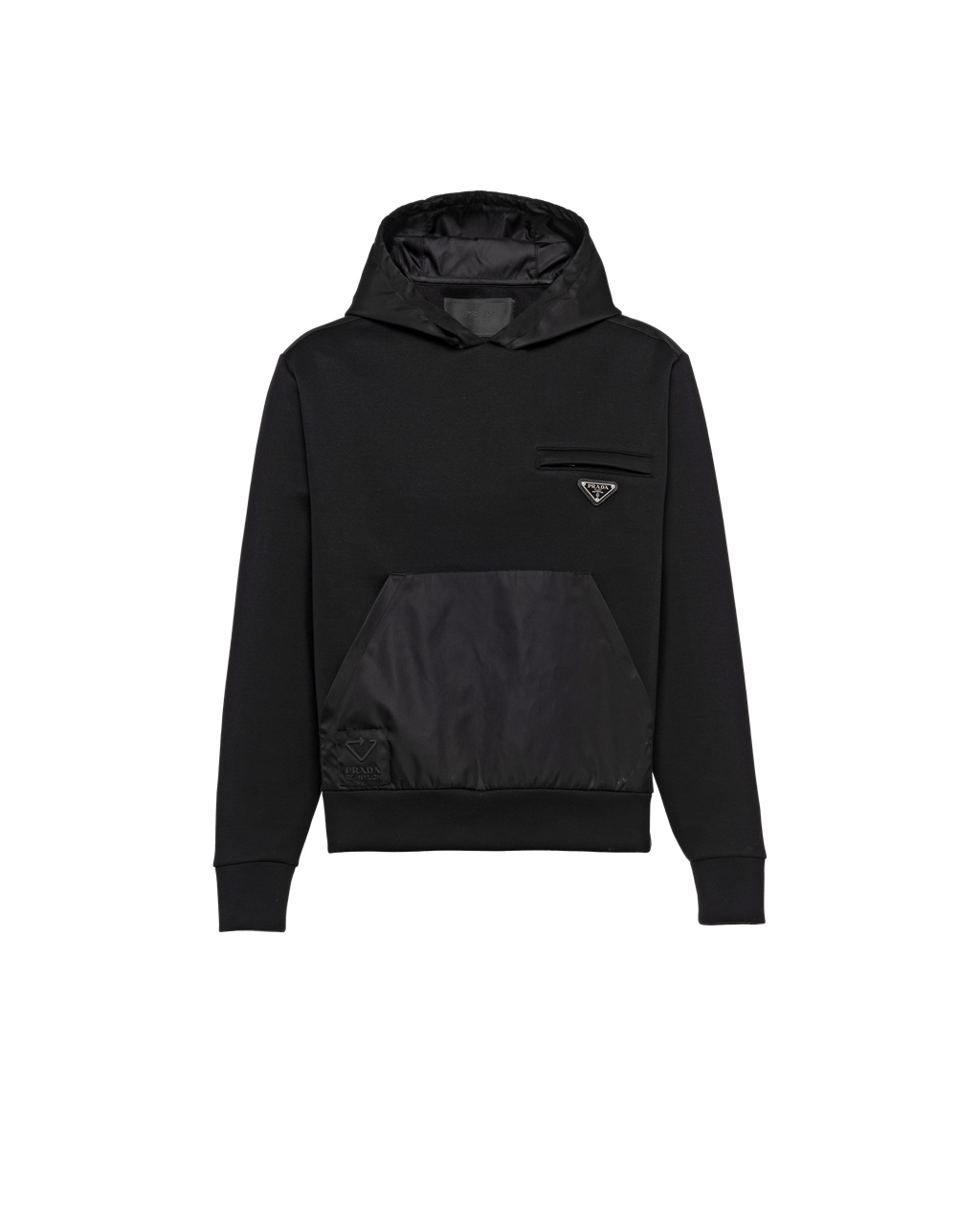 Prada Hoodie With Nylon Details Black / Black | 2056UMKWO