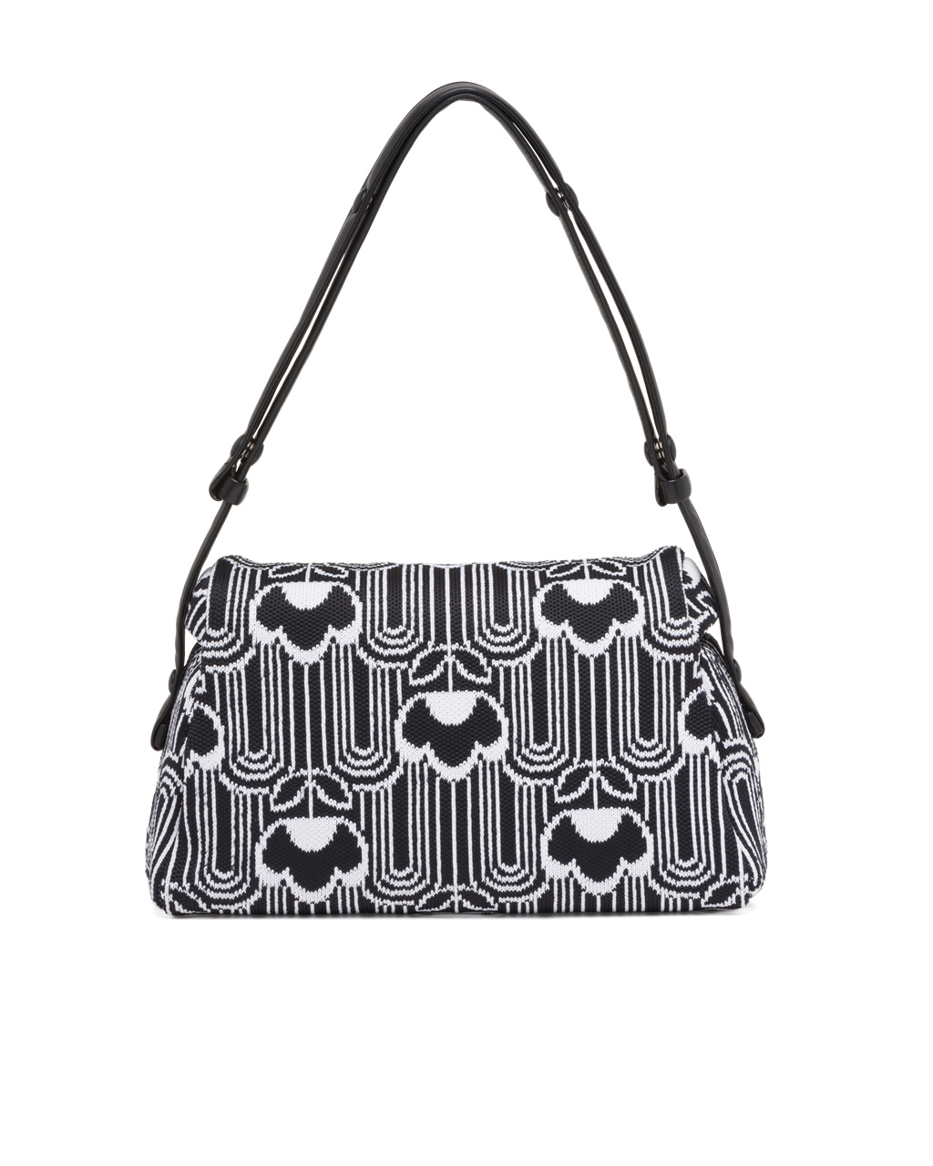 Prada Jacquard Knit And Leather Prada Signaux Bag Black / White | 6134LUQKE