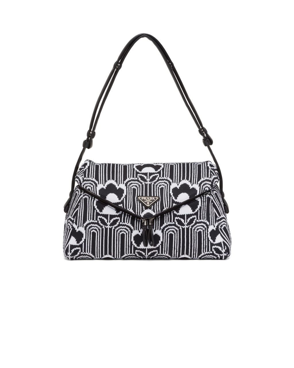 Prada Jacquard Knit And Leather Prada Signaux Bag Black / White | 6134LUQKE