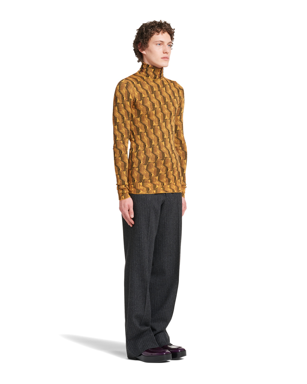 Prada Jacquard Superfine Wool Turtleneck Sweater Maize Yellow | 5264PRJTW