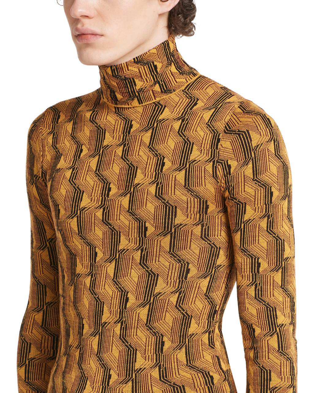 Prada Jacquard Superfine Wool Turtleneck Sweater Maize Yellow | 5264PRJTW