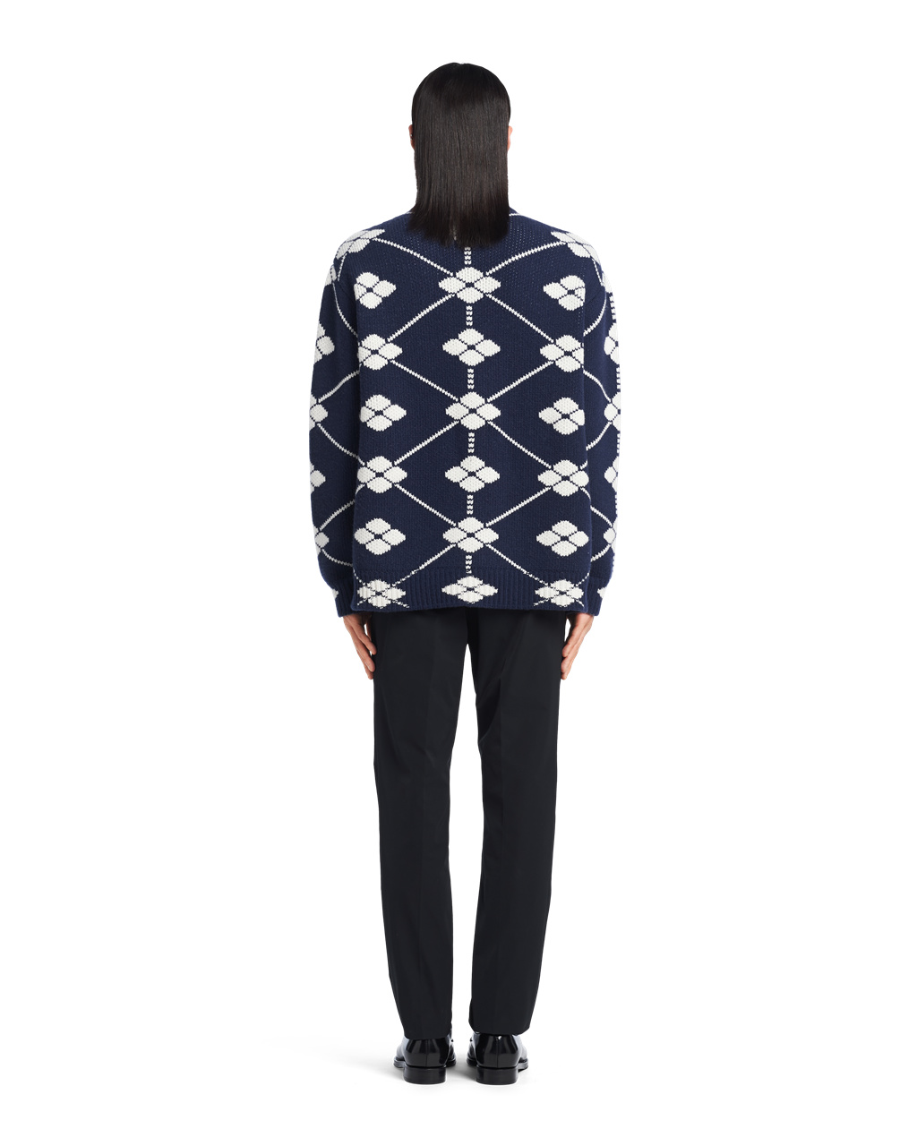 Prada Jacquard Wool And Cashmere Cardigan Navy | 6125NAVGJ