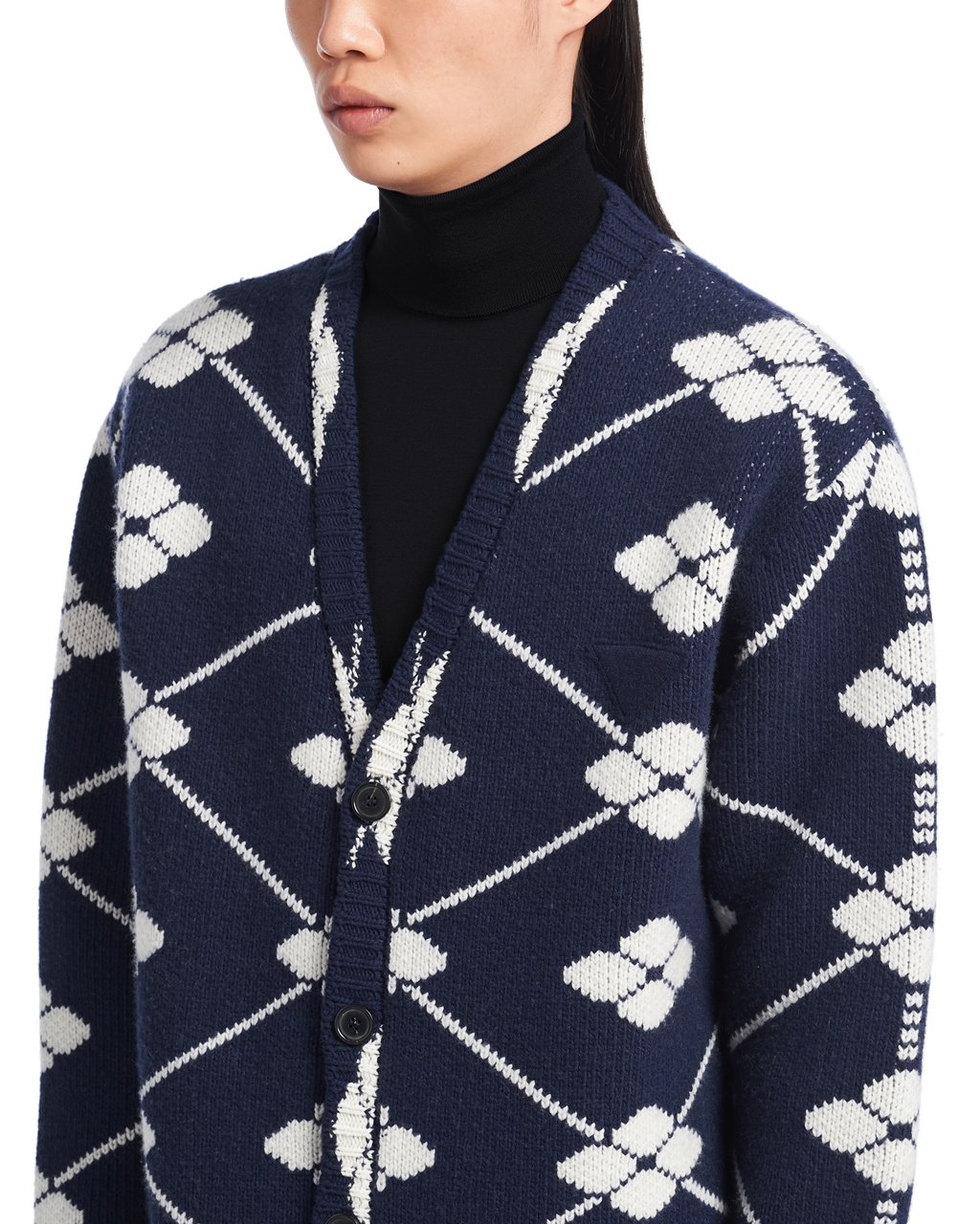 Prada Jacquard Wool And Cashmere Cardigan Navy | 6125NAVGJ