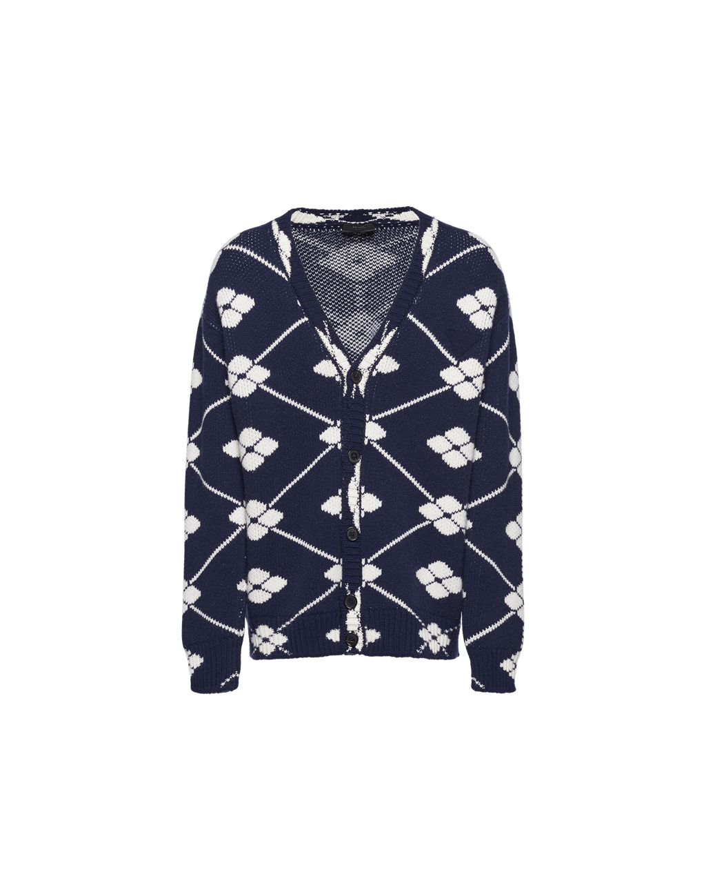 Prada Jacquard Wool And Cashmere Cardigan Navy | 6125NAVGJ