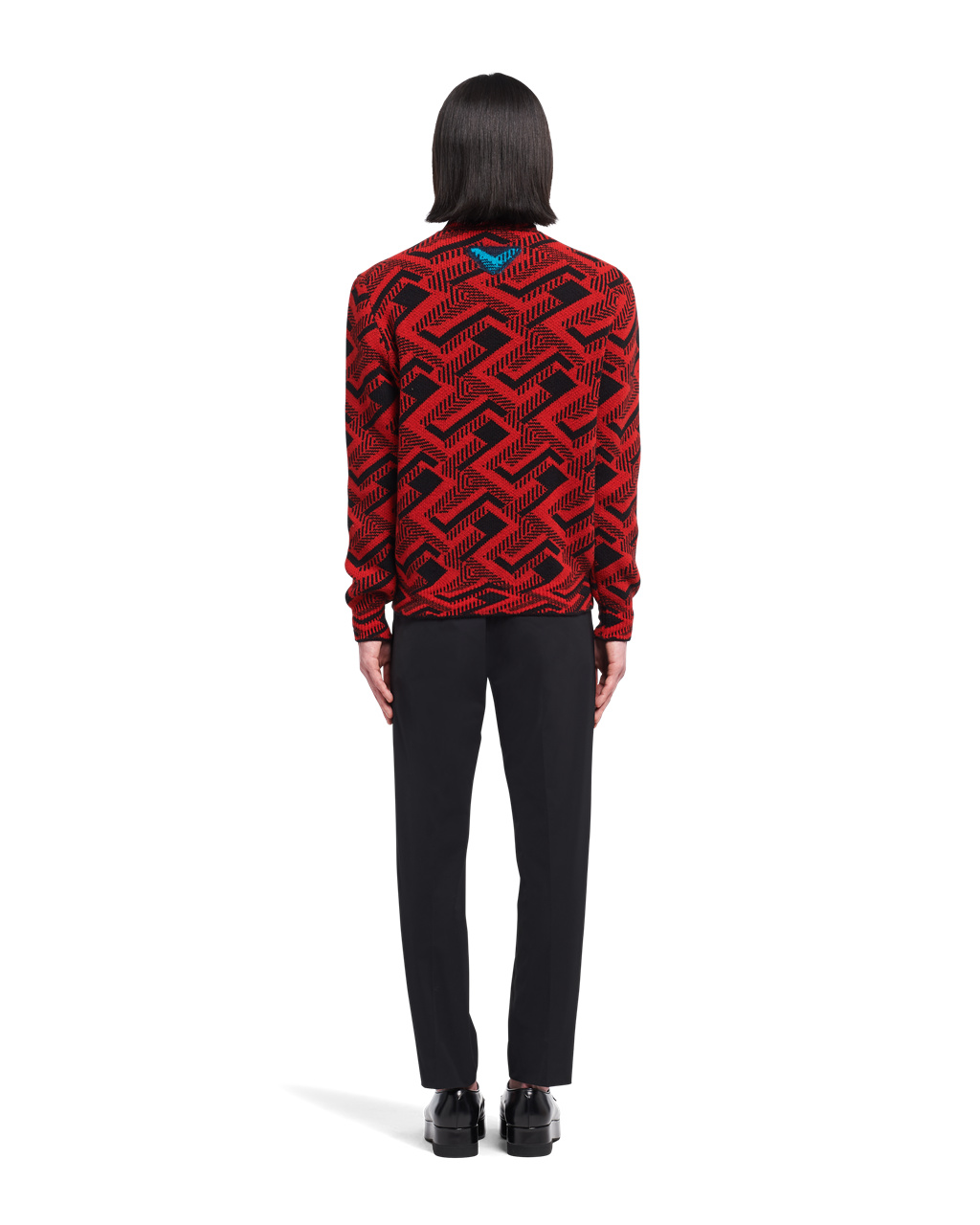 Prada Jacquard Wool And Cashmere Crew-neck Sweater Black / Red | 5278OBMIU