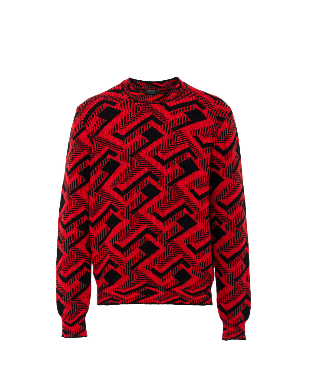 Prada Jacquard Wool And Cashmere Crew-neck Sweater Black / Red | 5278OBMIU