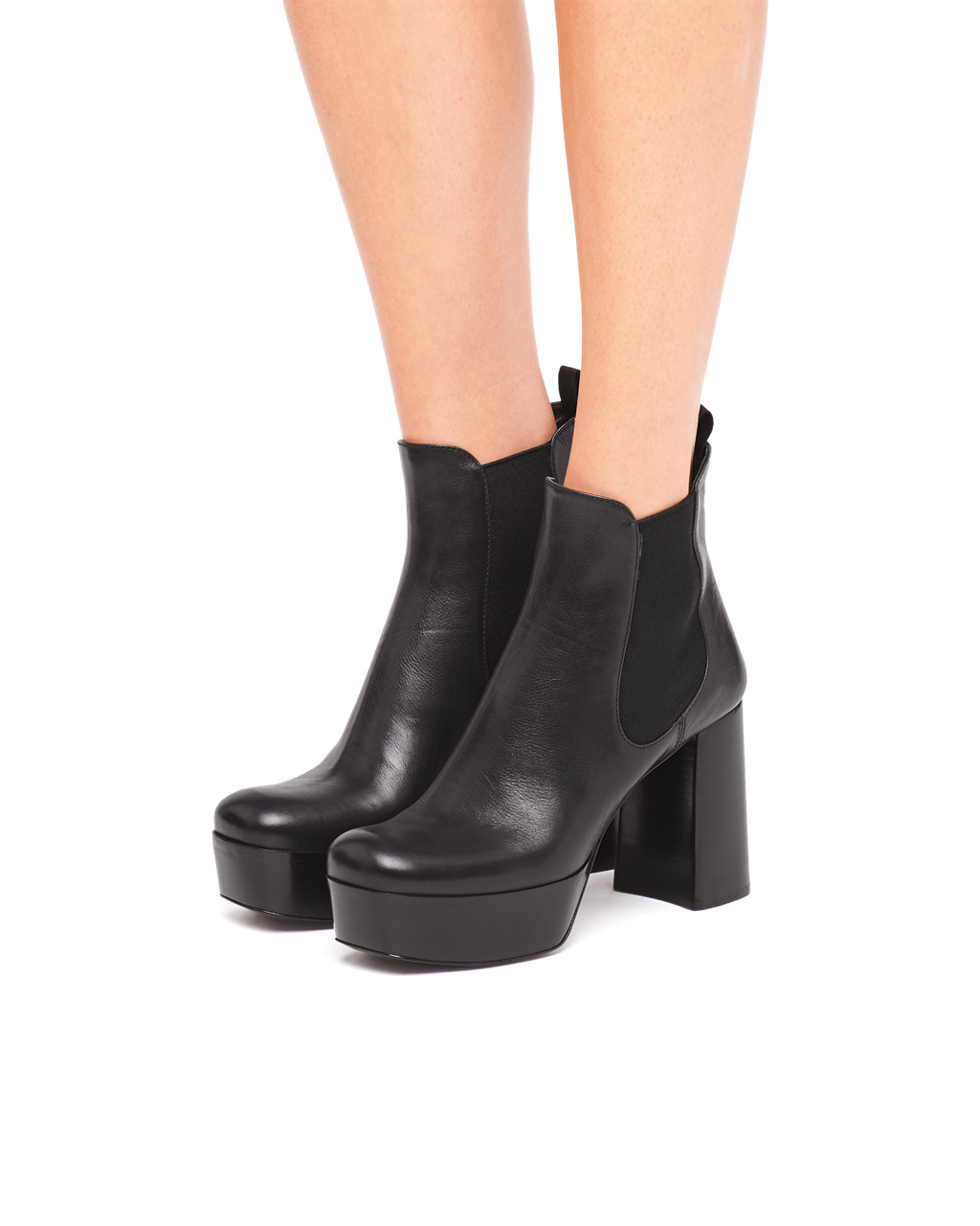 Prada Leather Platform Booties Black | 6409AIXBT